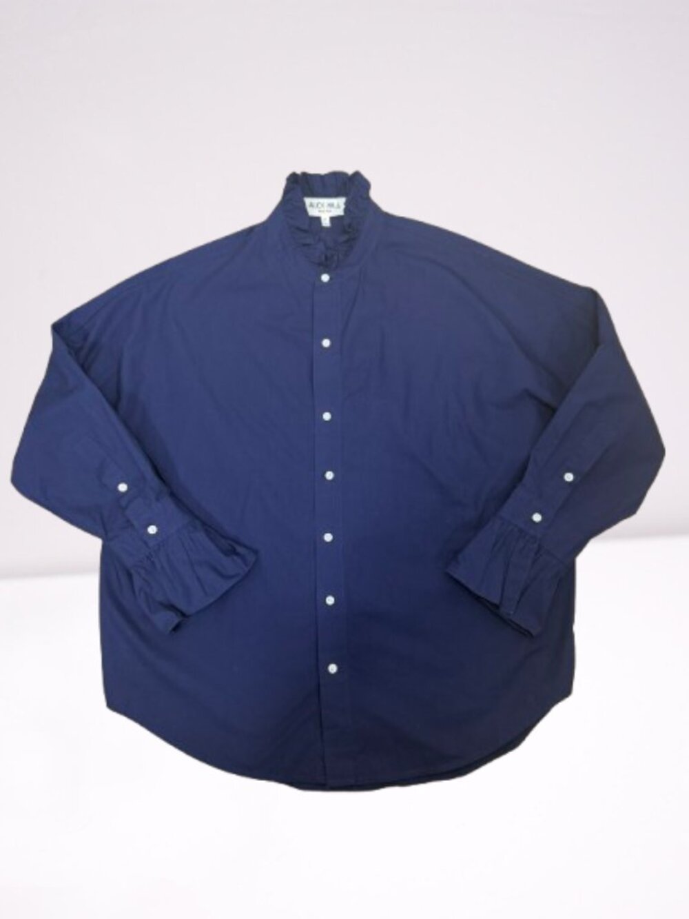 Alex Mill NWOT Easy Paper Poplin Ruffle Shirt Size M in Navy - Picture 9 of 12